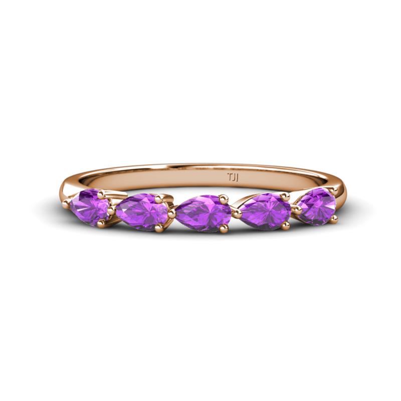 Grace Pear Cut Amethyst 5 Stone Wedding Band 