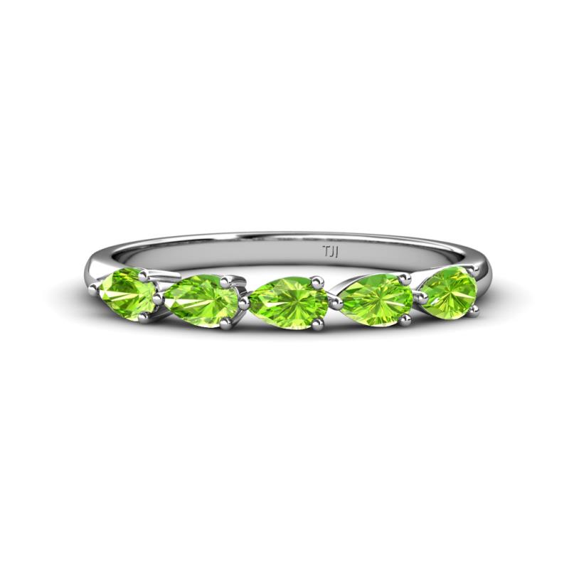 Grace Pear Cut Peridot 5 Stone Wedding Band 