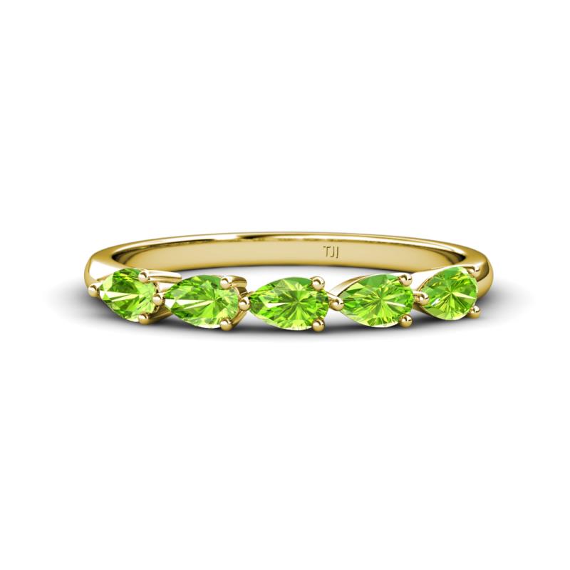 Grace Pear Cut Peridot 5 Stone Wedding Band 
