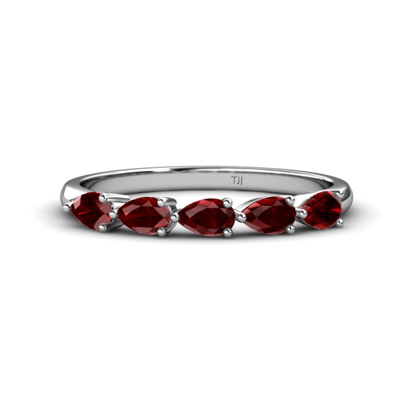 Grace Pear Cut Red Garnet 5 Stone Wedding Band 