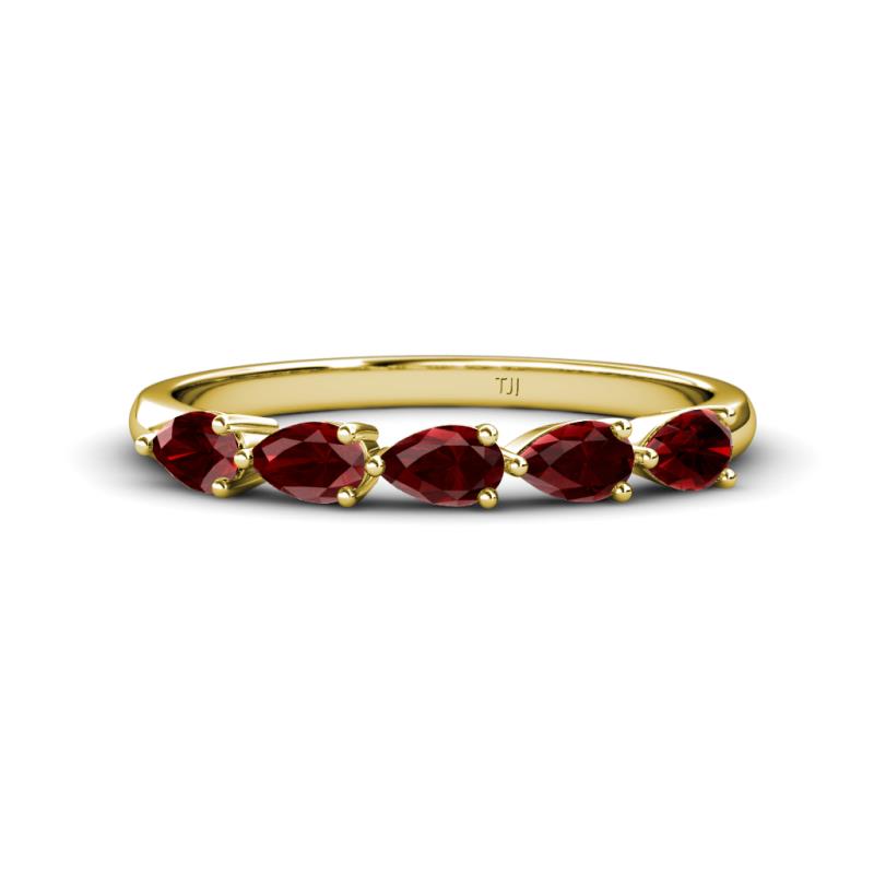 Grace Pear Cut Red Garnet 5 Stone Wedding Band 