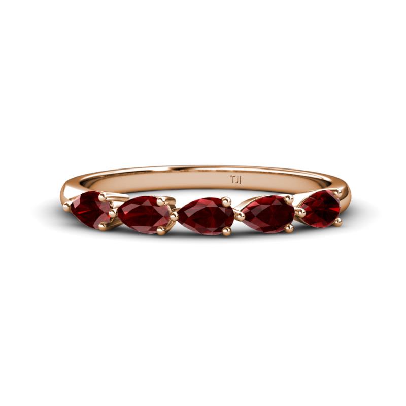 Grace Pear Cut Red Garnet 5 Stone Wedding Band 
