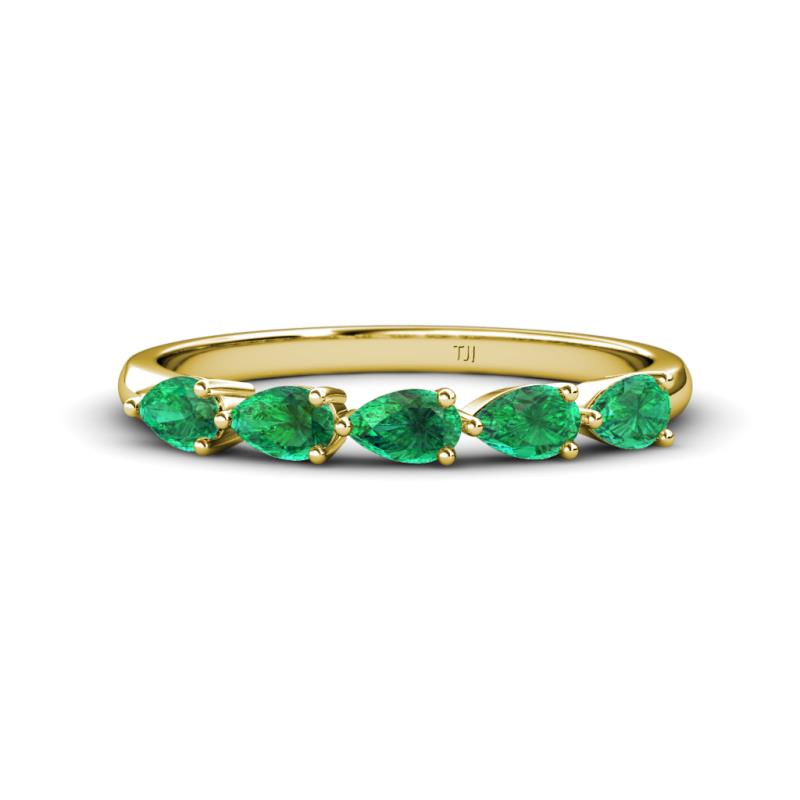 Grace Pear Cut Emerald 5 Stone Wedding Band 