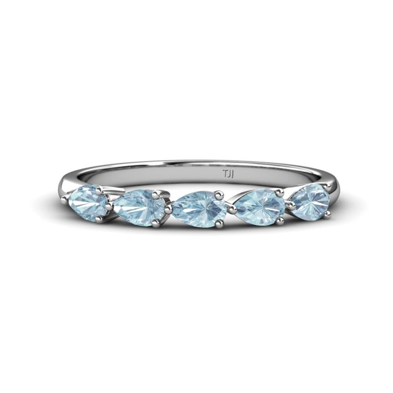 Grace Pear Cut Aquamarine 5 Stone Wedding Band 