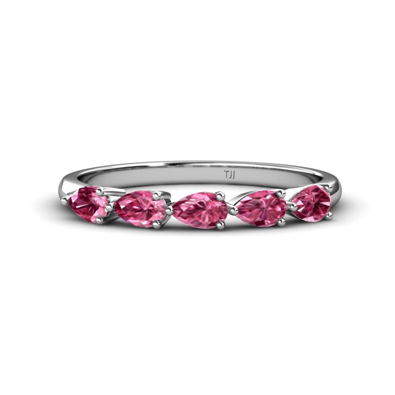 Grace Pear Cut Pink Tourmaline 5 Stone Wedding Band 