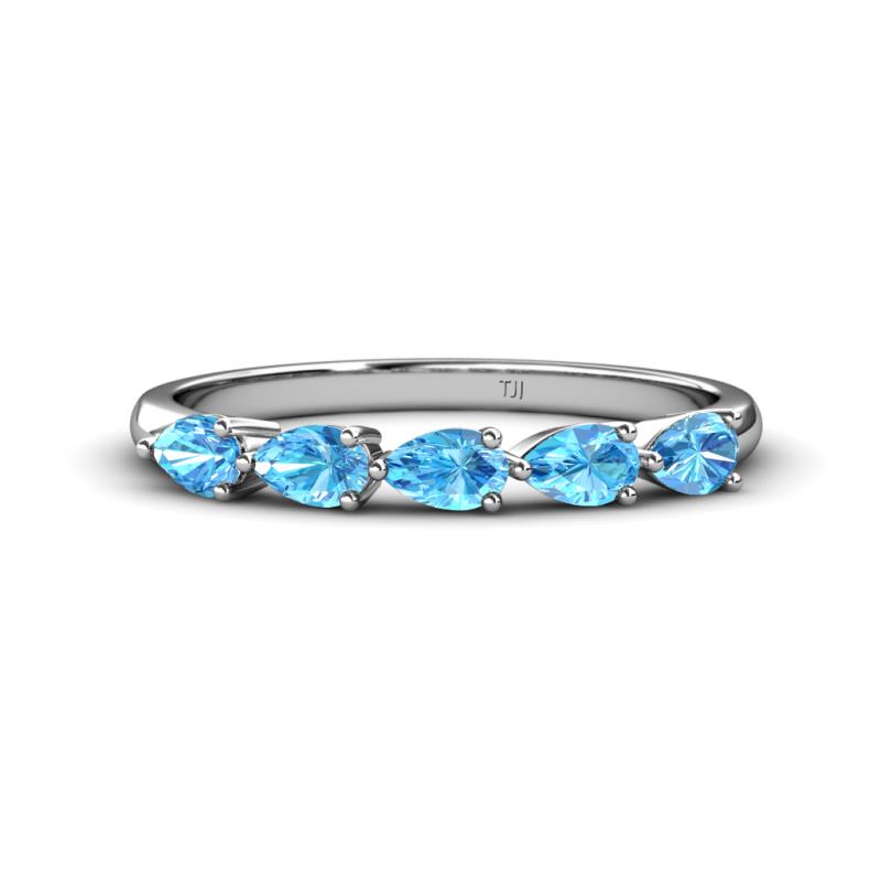 Grace Pear Cut Blue Topaz 5 Stone Wedding Band 