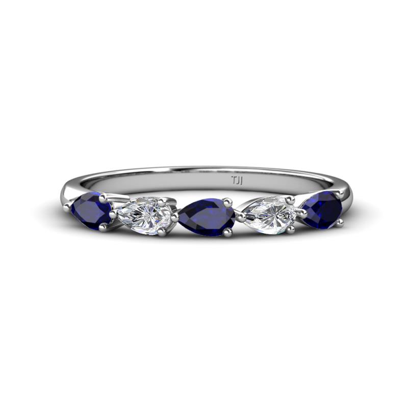 Grace Pear Cut Blue Sapphire and Diamond 5 Stone Wedding Band 