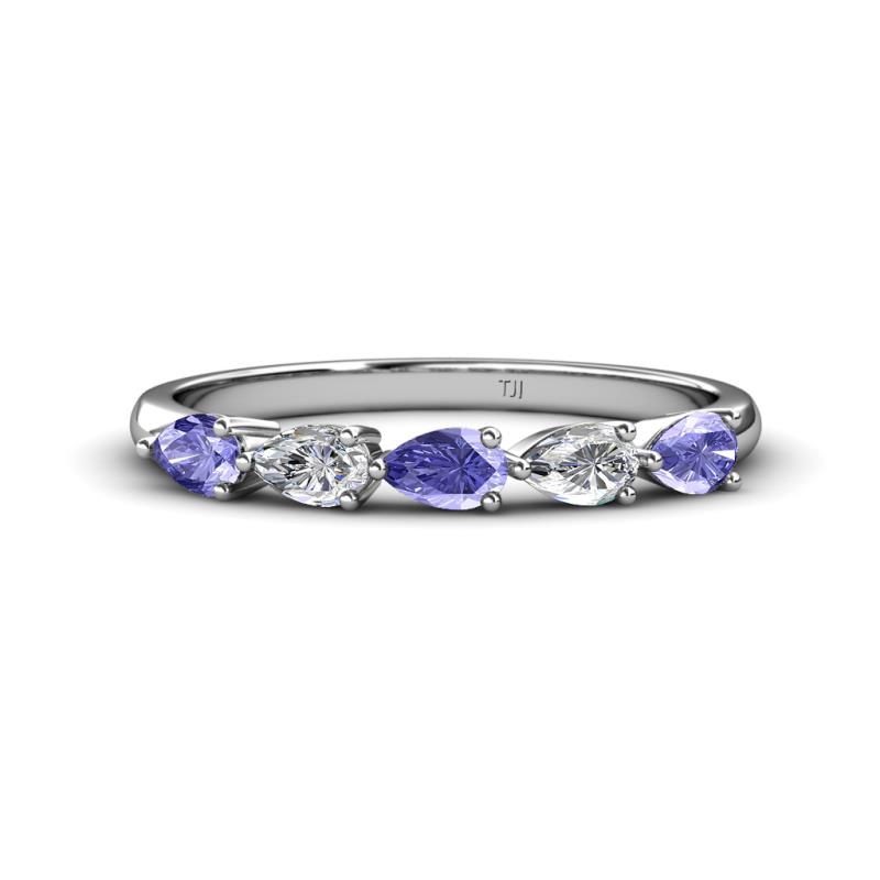 Grace Pear Cut Tanzanite and Diamond 5 Stone Wedding Band 