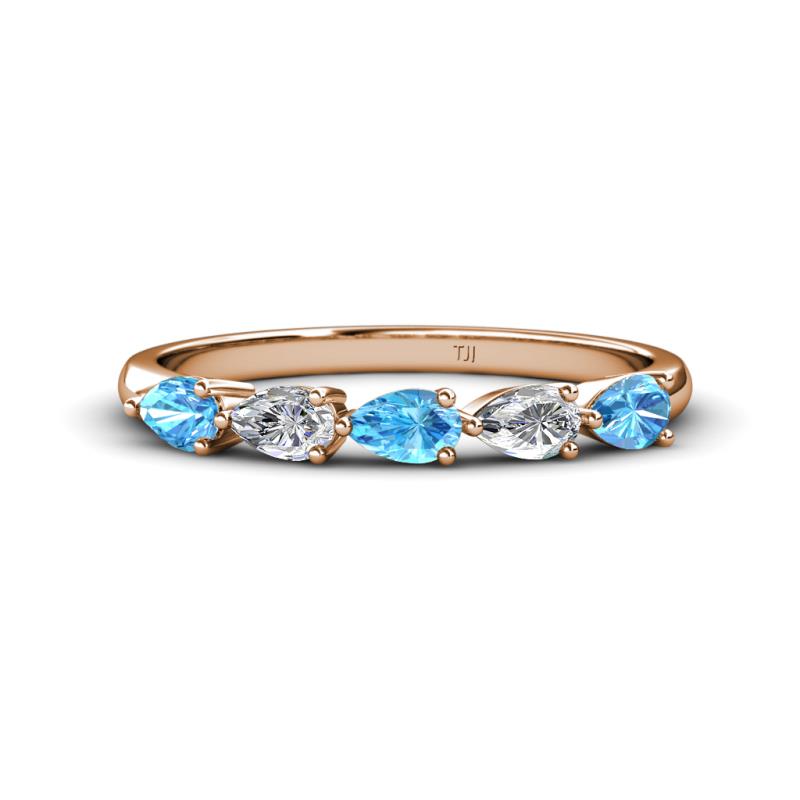 Grace Pear Cut Blue Topaz and Diamond 5 Stone Wedding Band 