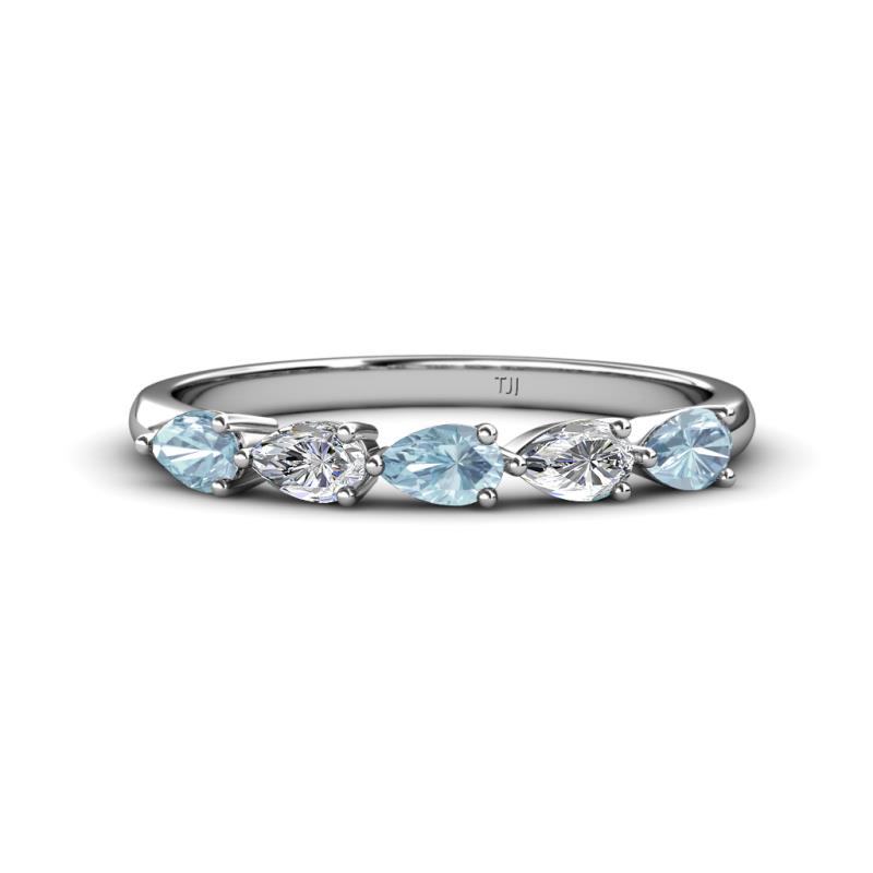 Grace Pear Cut Aquamarine and Diamond 5 Stone Wedding Band 
