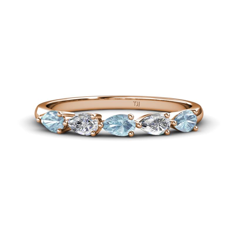 Grace Pear Cut Aquamarine and Diamond 5 Stone Wedding Band 