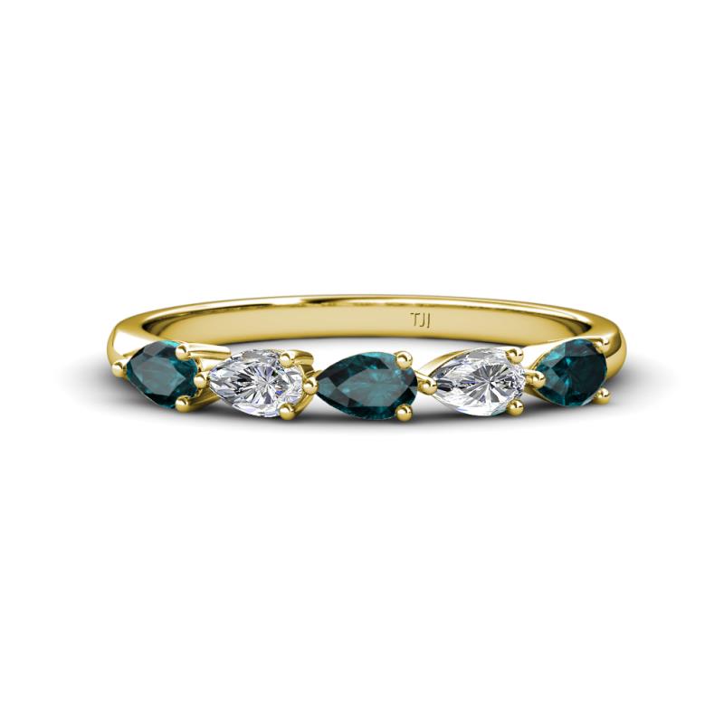 Grace Pear Cut London Blue Topaz and Diamond 5 Stone Wedding Band 