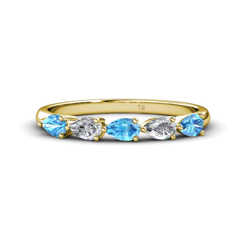 Grace Pear Cut Blue Topaz and Diamond 5 Stone Wedding Band 