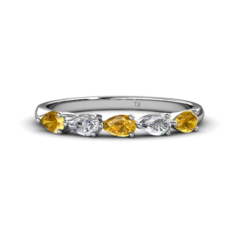 Grace Pear Cut Citrine and Diamond 5 Stone Wedding Band 