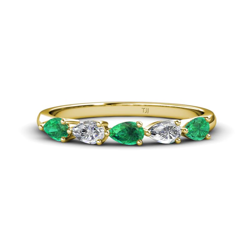 Grace Pear Cut Emerald and Diamond 5 Stone Wedding Band 