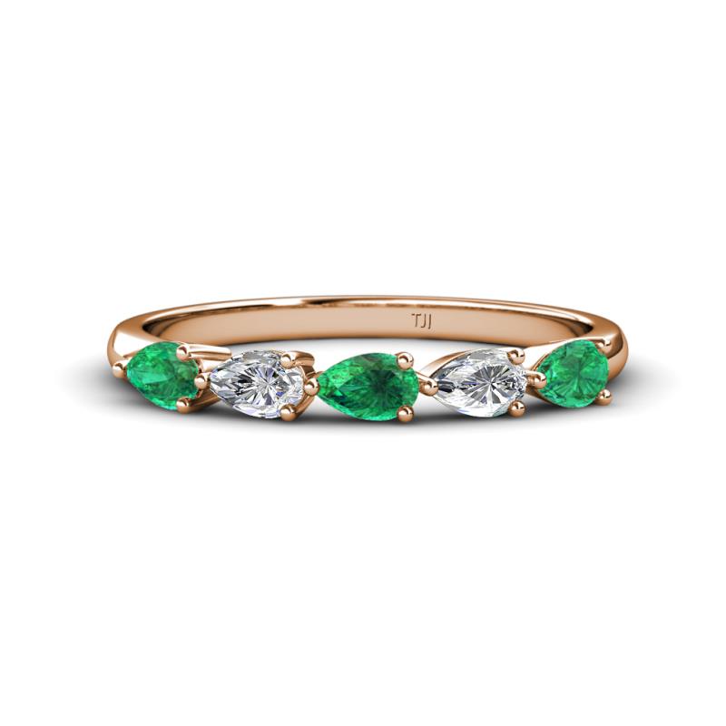 Grace Pear Cut Emerald and Diamond 5 Stone Wedding Band 