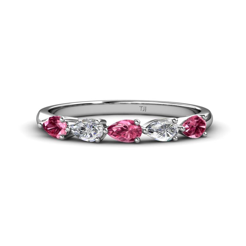 Grace Pear Cut Pink Tourmaline and Lab Grown Diamond 5 Stone Wedding Band 