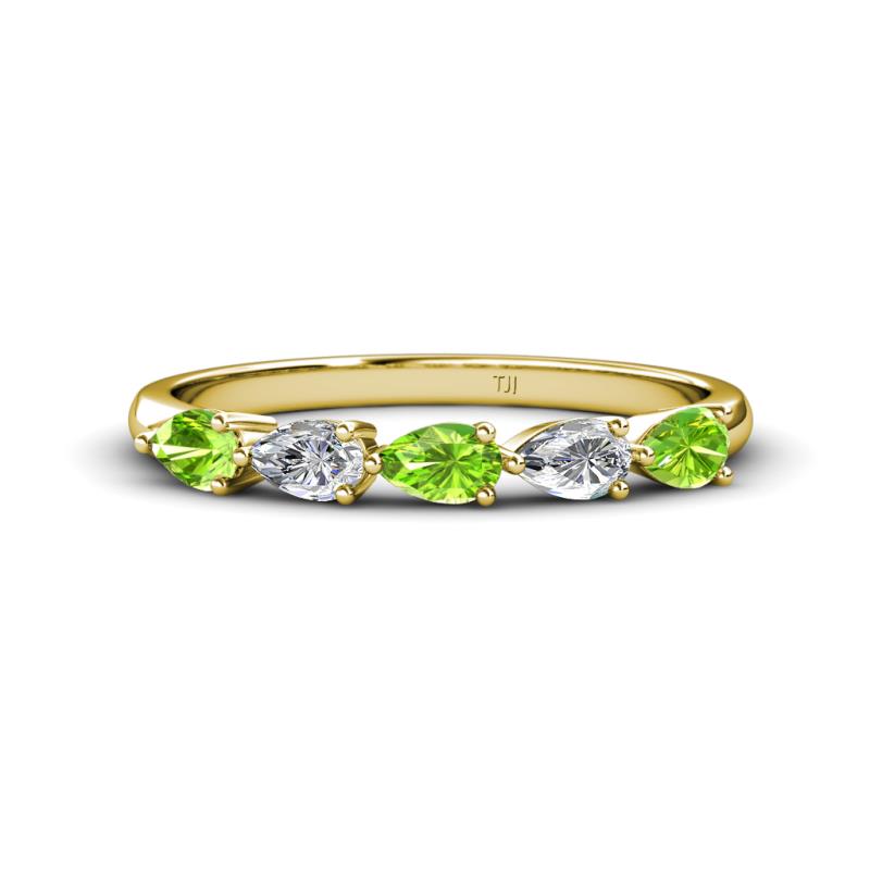 Grace Pear Cut Peridot and Lab Grown Diamond 5 Stone Wedding Band 