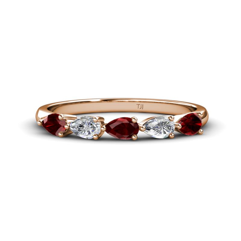 Grace Pear Cut Red Garnet and Lab Grown Diamond 5 Stone Wedding Band 