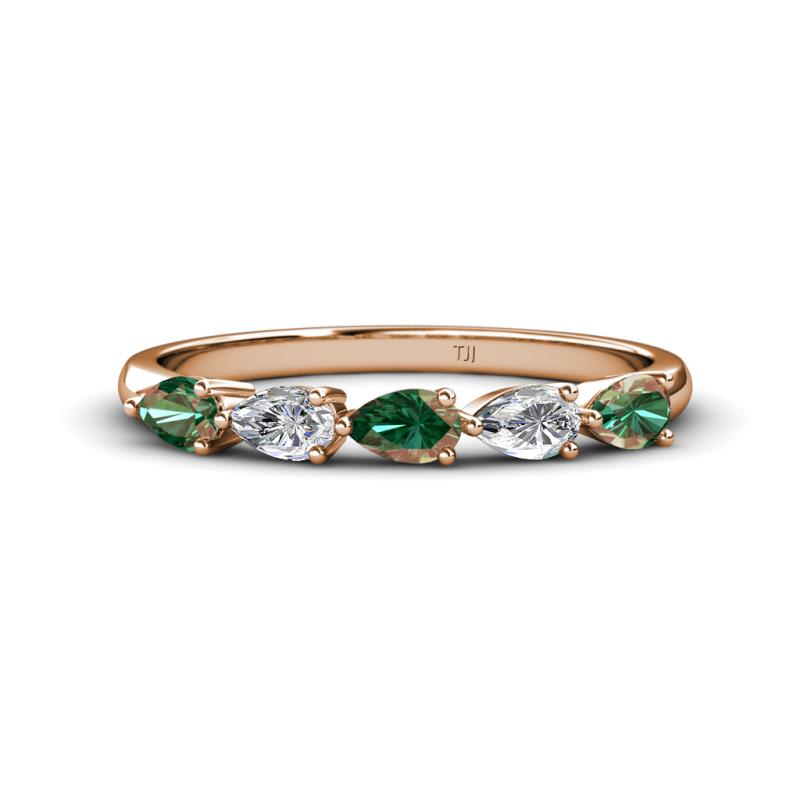 Grace Pear Cut Lab Grown Diamond and Alexandrite 5 Stone Wedding Band 