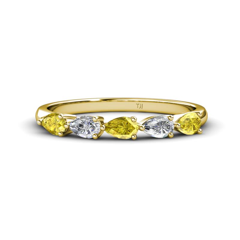 Grace Pear Cut Yellow Sapphire and Lab Grown Diamond 5 Stone Wedding Band 