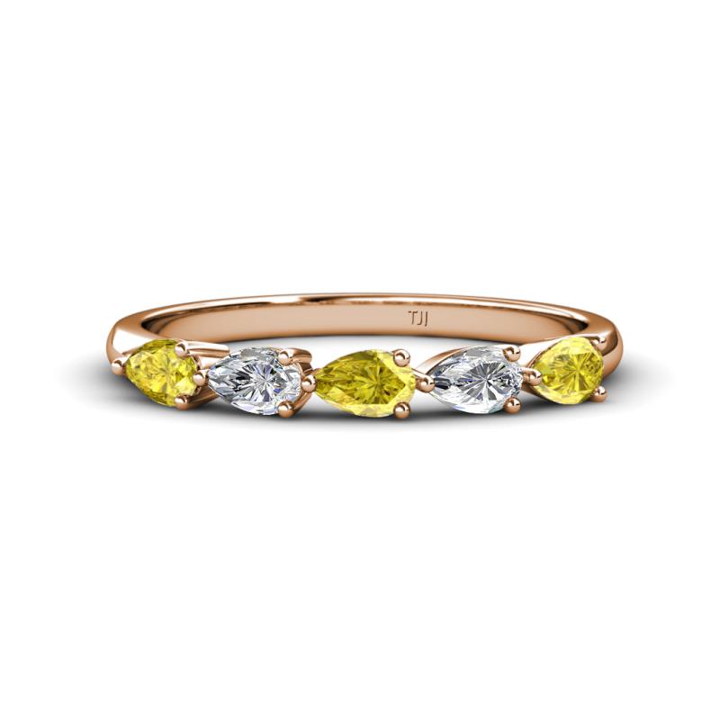 Grace Pear Cut Yellow Sapphire and Lab Grown Diamond 5 Stone Wedding Band 