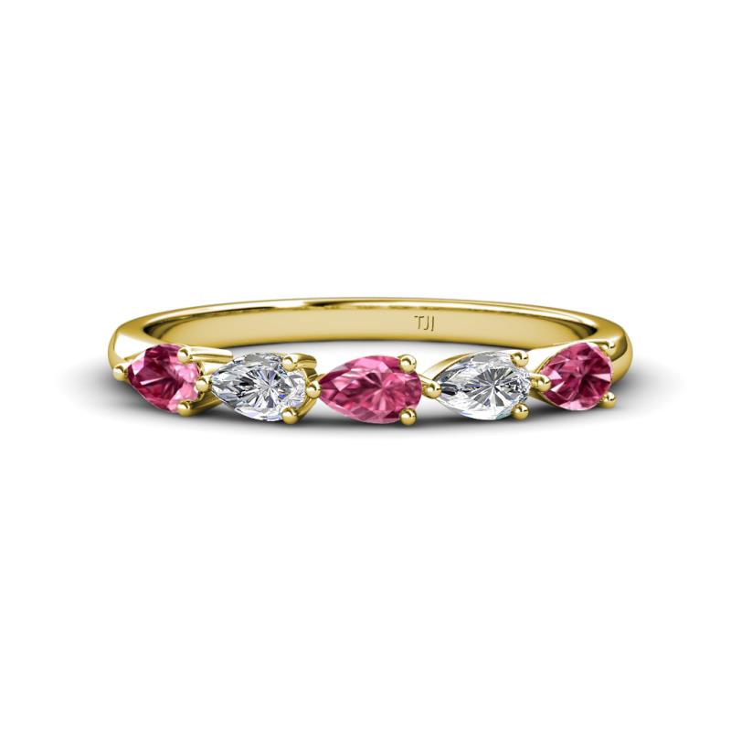 Grace Pear Cut Pink Tourmaline and Lab Grown Diamond 5 Stone Wedding Band 