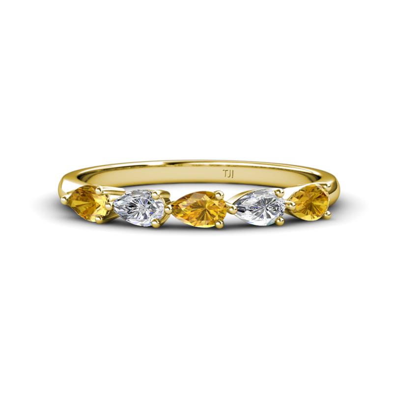 Grace Pear Cut Citrine and Lab Grown Diamond 5 Stone Wedding Band 