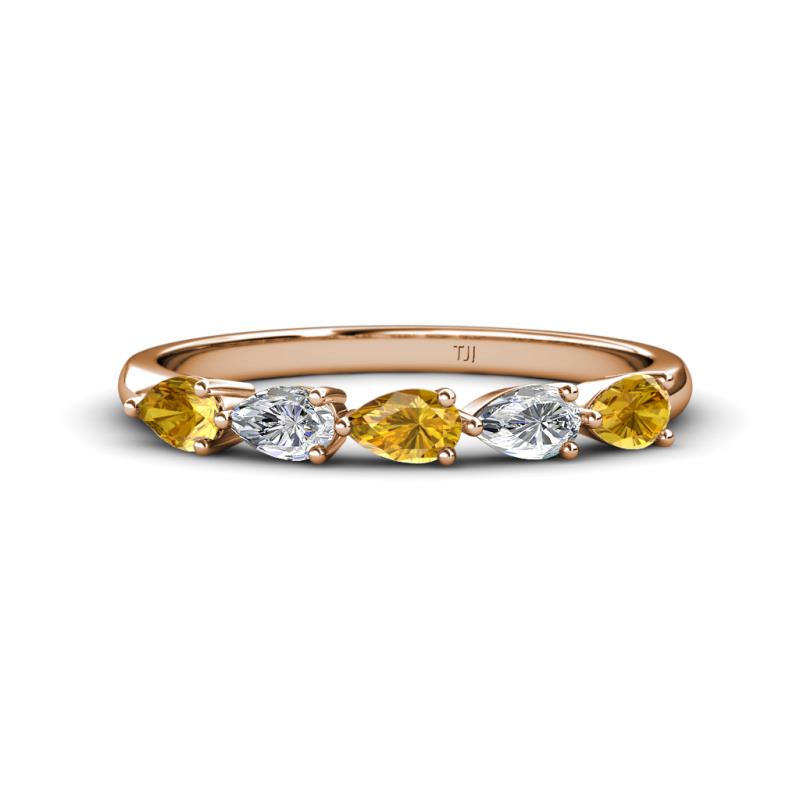 Grace Pear Cut Citrine and Lab Grown Diamond 5 Stone Wedding Band 