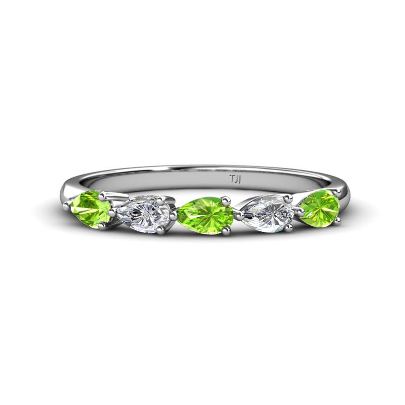 Grace Pear Cut Peridot and Lab Grown Diamond 5 Stone Wedding Band 
