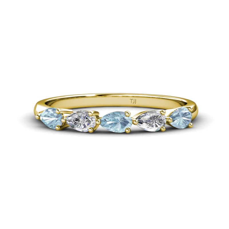 Grace Pear Cut Aquamarine and Lab Grown Diamond 5 Stone Wedding Band 