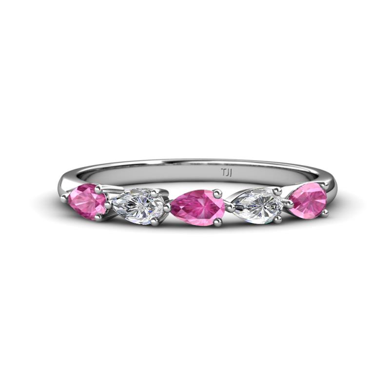 Grace Pear Cut Pink Sapphire and Lab Grown Diamond 5 Stone Wedding Band 