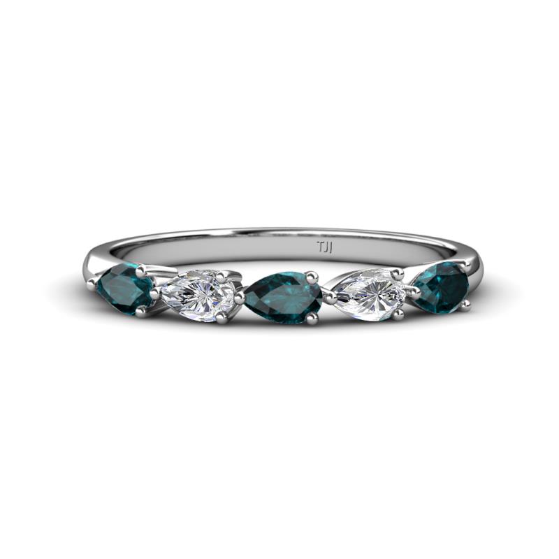 Grace Pear Cut London Blue Topaz and Lab Grown Diamond 5 Stone Wedding Band 