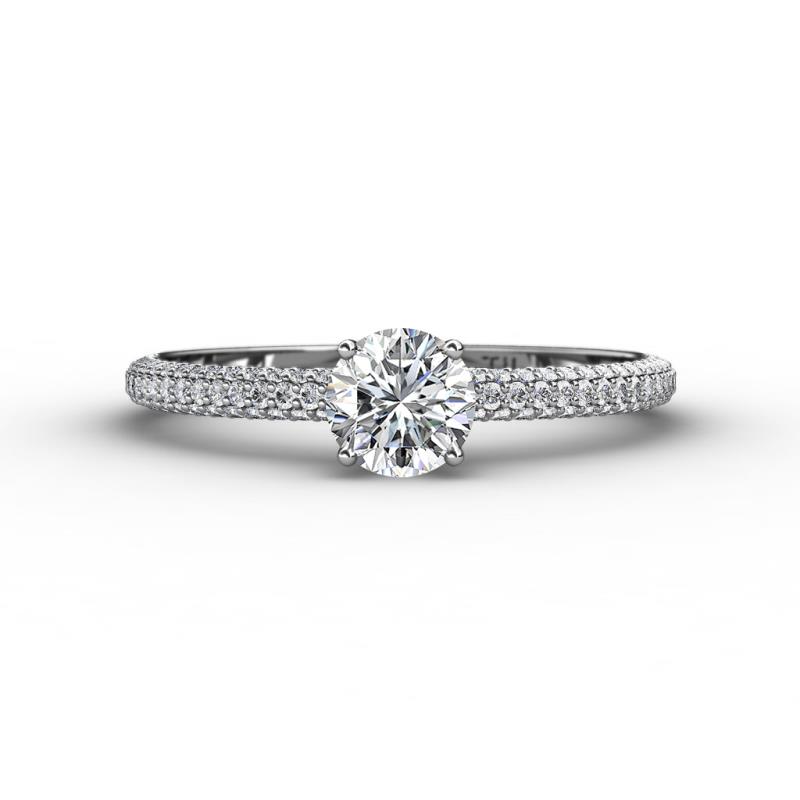 Edith Classic Round Diamond 3 Row Micro Pave Shank Engagement Ring 