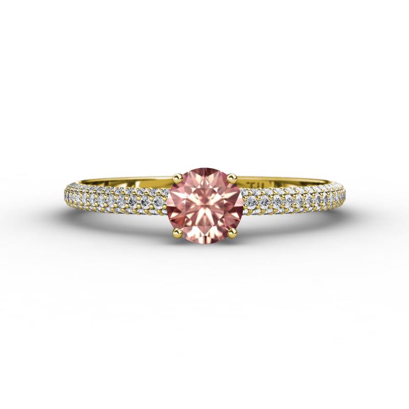 Edith Classic Round Morganite and Diamond 3 Row Micro Pave Shank Engagement Ring 