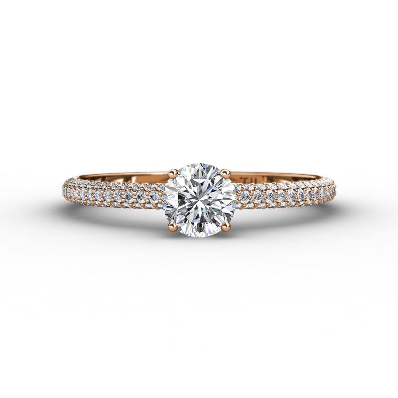 Edith Classic Round Diamond 3 Row Micro Pave Shank Engagement Ring 