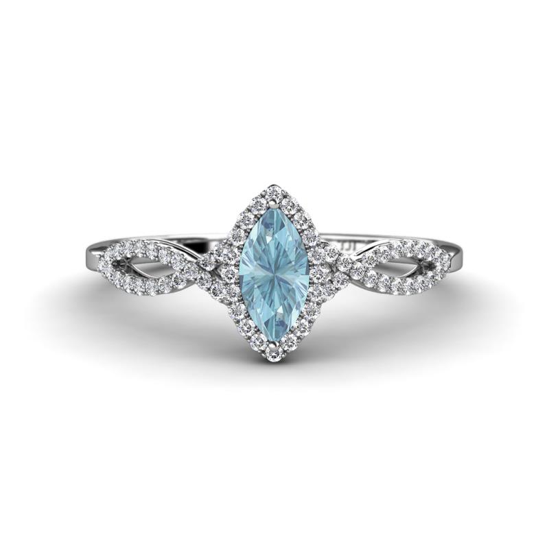 Samara Rainbow Marquise Cut Aquamarine and Round Diamond Infinity Halo Engagement Ring 