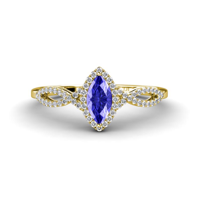 Samara Rainbow Marquise Cut Tanzanite and Round Diamond Infinity Halo Engagement Ring 