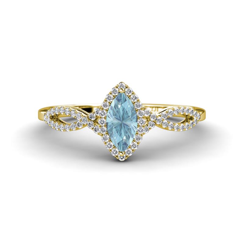 Samara Rainbow Marquise Cut Aquamarine and Round Diamond Infinity Halo Engagement Ring 