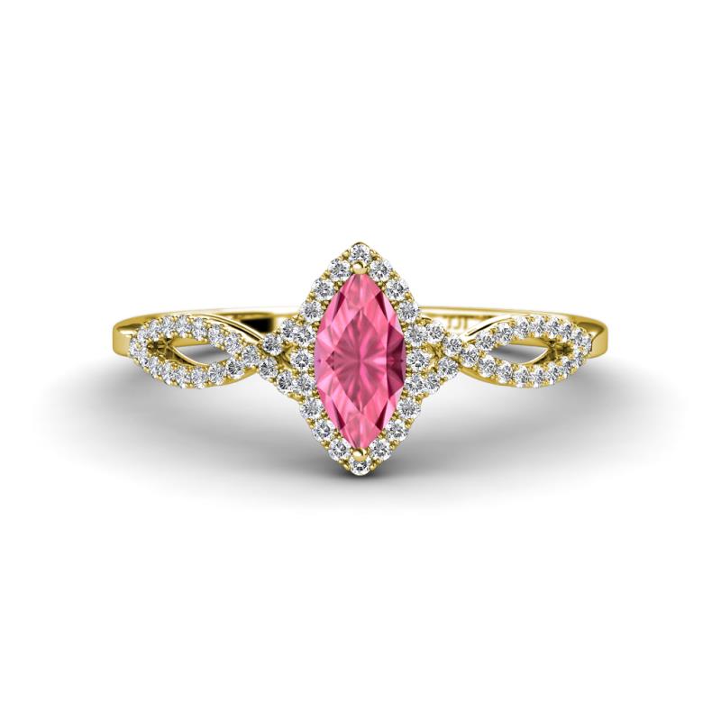 Samara Rainbow Marquise Cut Pink Tourmaline and Round Diamond Infinity Halo Engagement Ring 