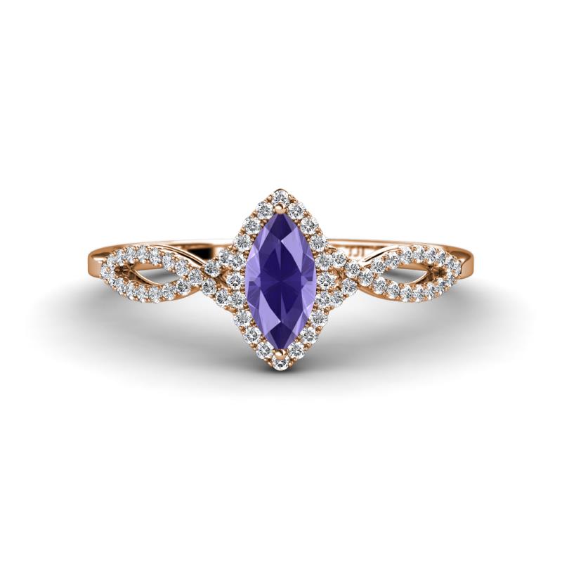 Samara Rainbow Marquise Cut Iolite and Round Diamond Infinity Halo Engagement Ring 
