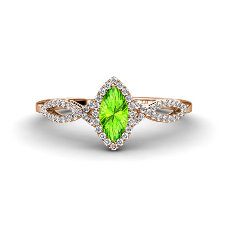 Samara Rainbow Marquise Cut Peridot and Round Diamond Infinity Halo Engagement Ring 