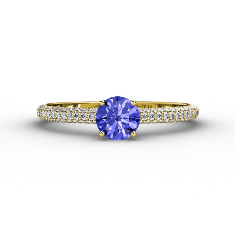 Edith Classic Round Tanzanite and Lab Grown Diamond 3 Row Micro Pave Shank Engagement Ring 