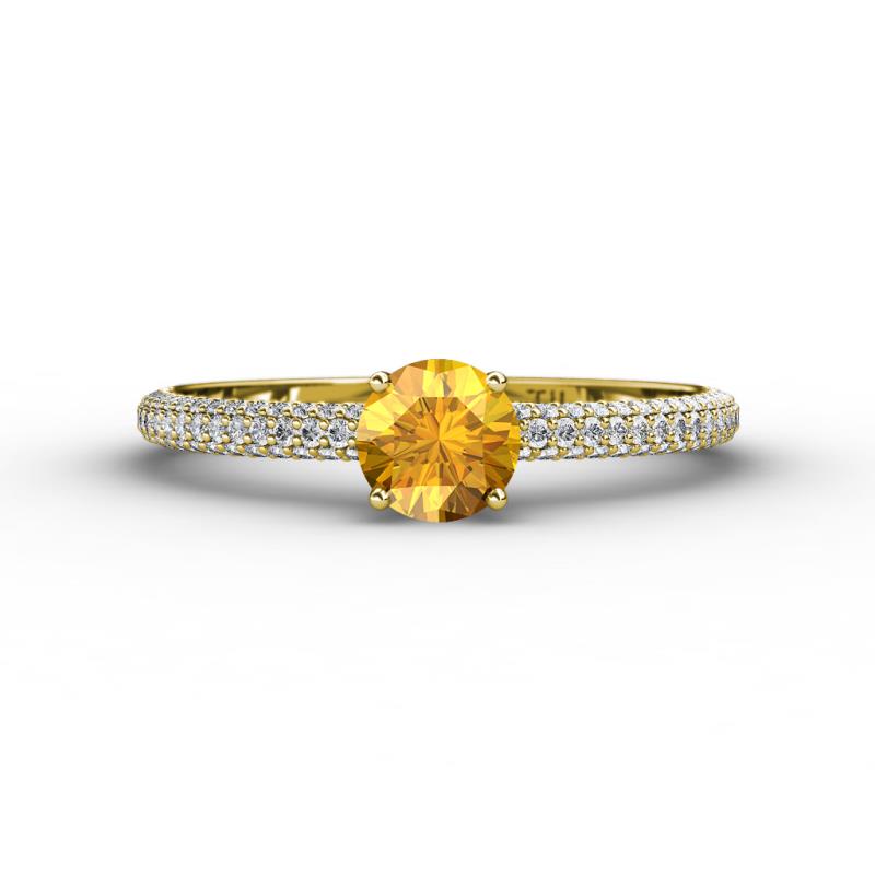 Edith Classic Round Citrine and Lab Grown Diamond 3 Row Micro Pave Shank Engagement Ring 