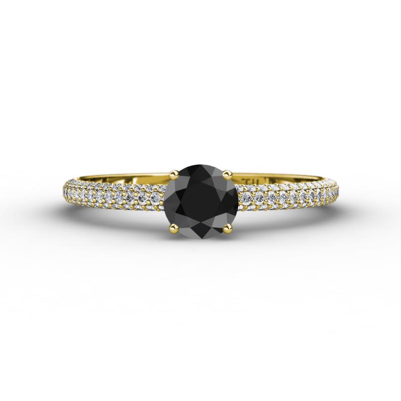 Edith Classic Round Black and White Lab Grown Diamond 3 Row Micro Pave Shank Engagement Ring 