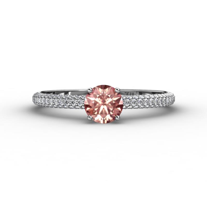 Edith Classic Round Morganite and Lab Grown Diamond 3 Row Micro Pave Shank Engagement Ring 
