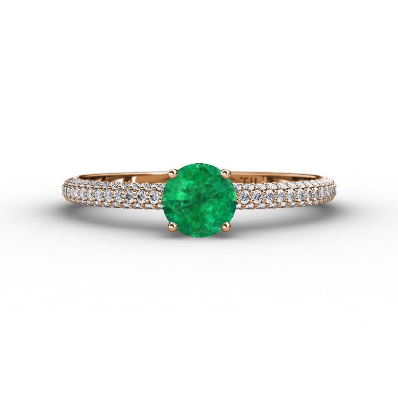 Edith Classic Round Emerald and Lab Grown Diamond 3 Row Micro Pave Shank Engagement Ring 