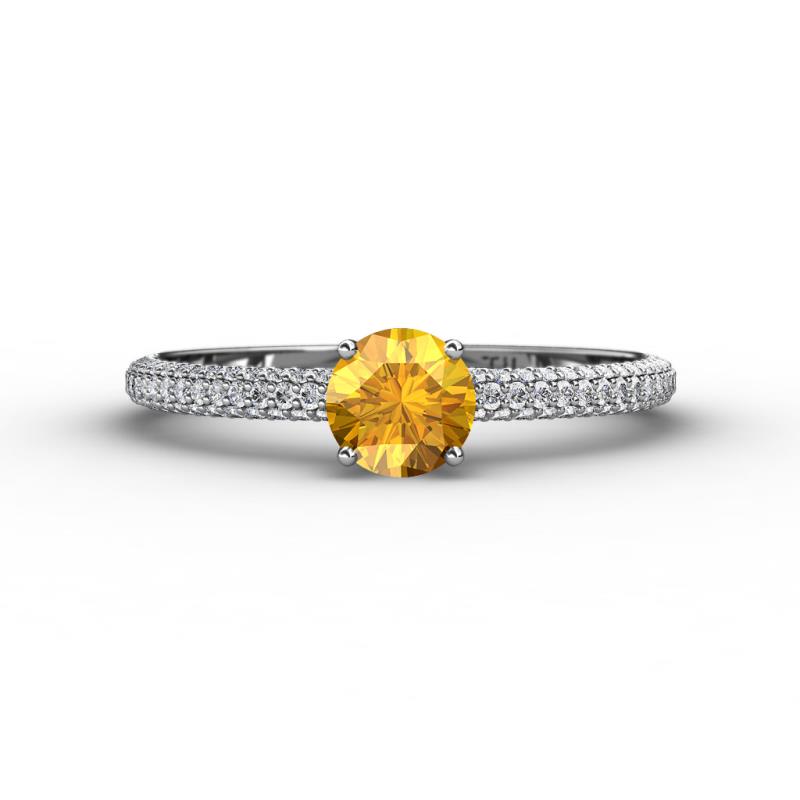 Edith Classic Round Citrine and Lab Grown Diamond 3 Row Micro Pave Shank Engagement Ring 