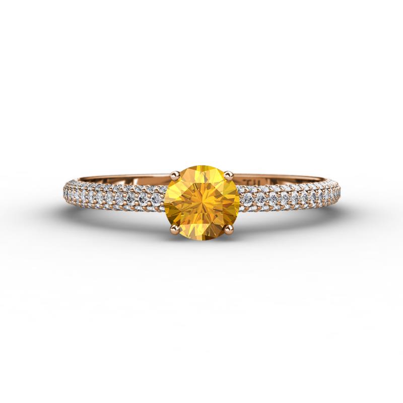 Edith Classic Round Citrine and Lab Grown Diamond 3 Row Micro Pave Shank Engagement Ring 