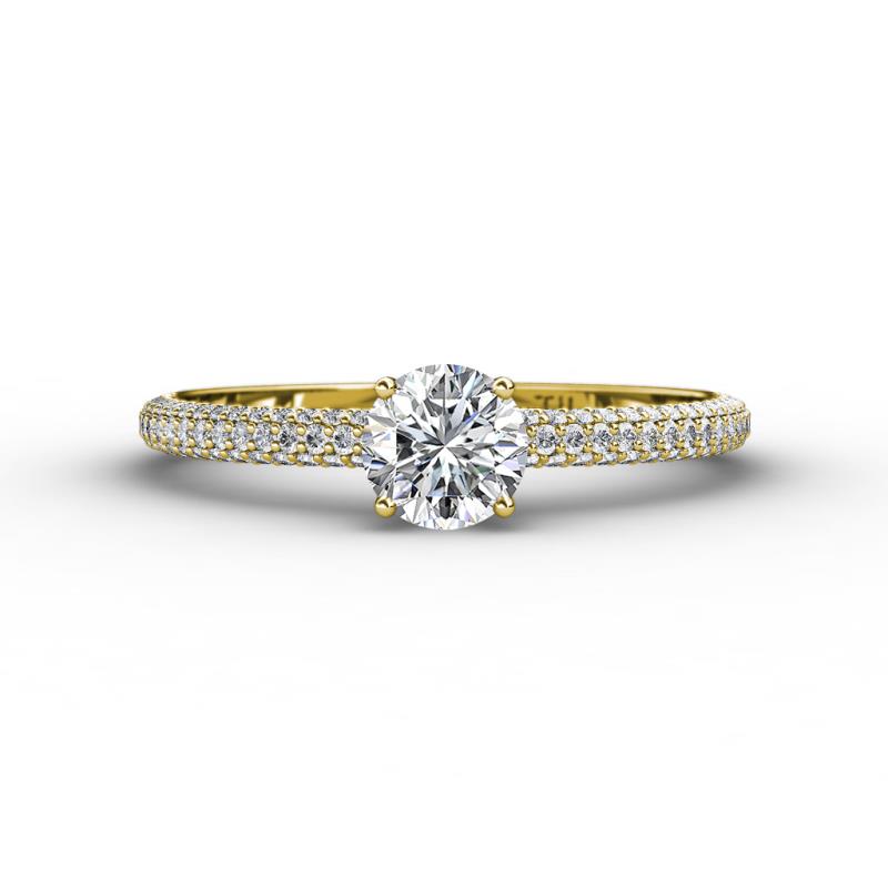 Edith Classic Round Lab Grown Diamond 3 Row Micro Pave Shank Engagement Ring 